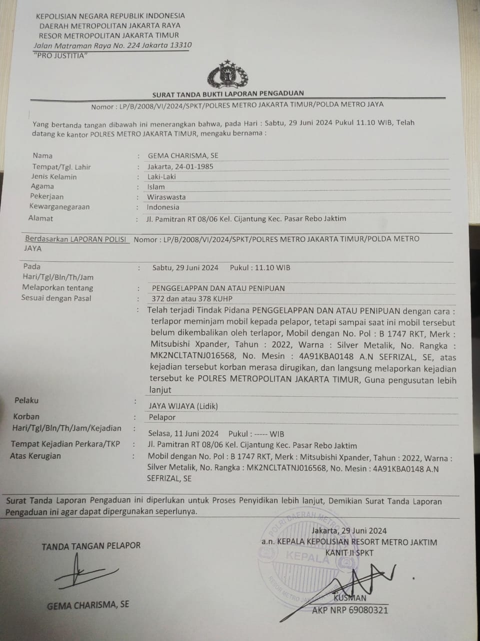 Diduga Tipu Daya Oknum Ketua Ormas Cianjur Menggelapkan Mobil di Jakarta.