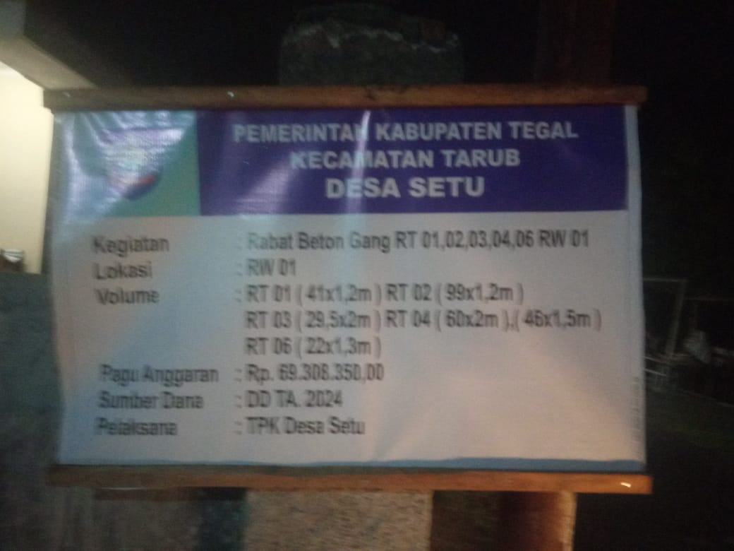 Proyek Jalan Beton Di Desa Setu kec.Tarub Perlu Di pertayakan Transparansinya