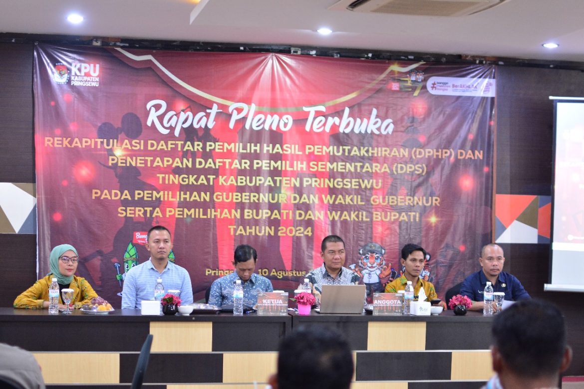 Rapat Pleno Terbuka Rekapitulasi Daftar Pemilih Hasil Pemutakhiran (DPHP) dan Penetapan Daftar Pemilih Sementara (DPS) Tingkat Kabupaten Pringsewu