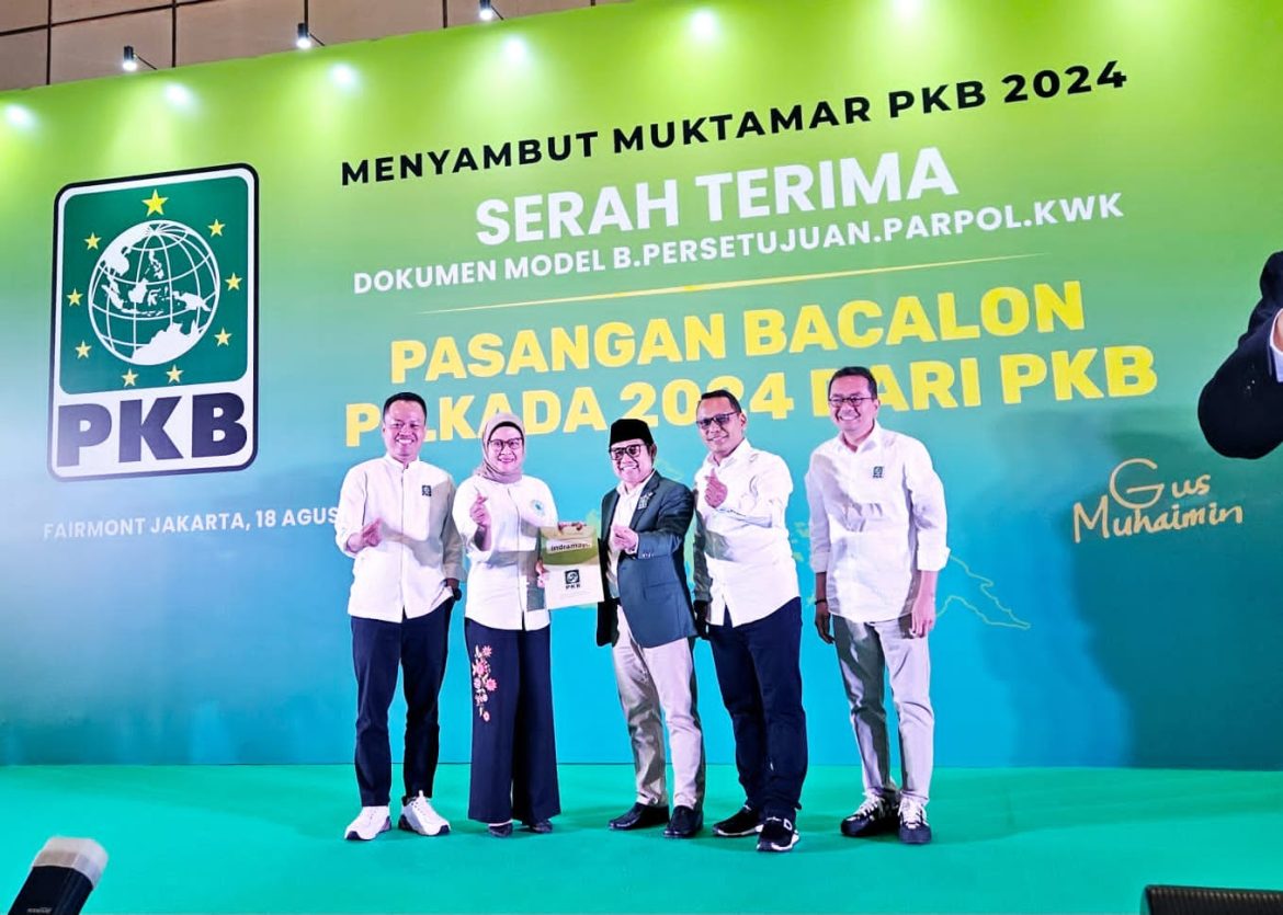 Dewan Pimpina Pusat Partai Kebangkitan Bangsa (DPP PKB) resmi merekomendasikan Bakal Calon Bupati dan Wakil Bupati Indramayu, Nina Agustina dan Tobroni, maju di pilkada Indramayu 2024.