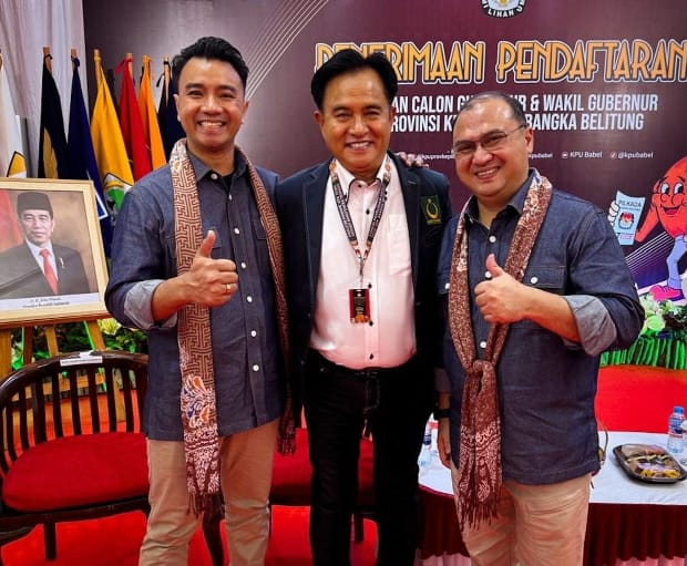 Yusril Ihza Mahendra Dampingi Erzaldi-Yuri Daftar ke KPU Babel, Dorong Dukungan Masyarakat untuk Kemenangan Paslon ‘Beramal