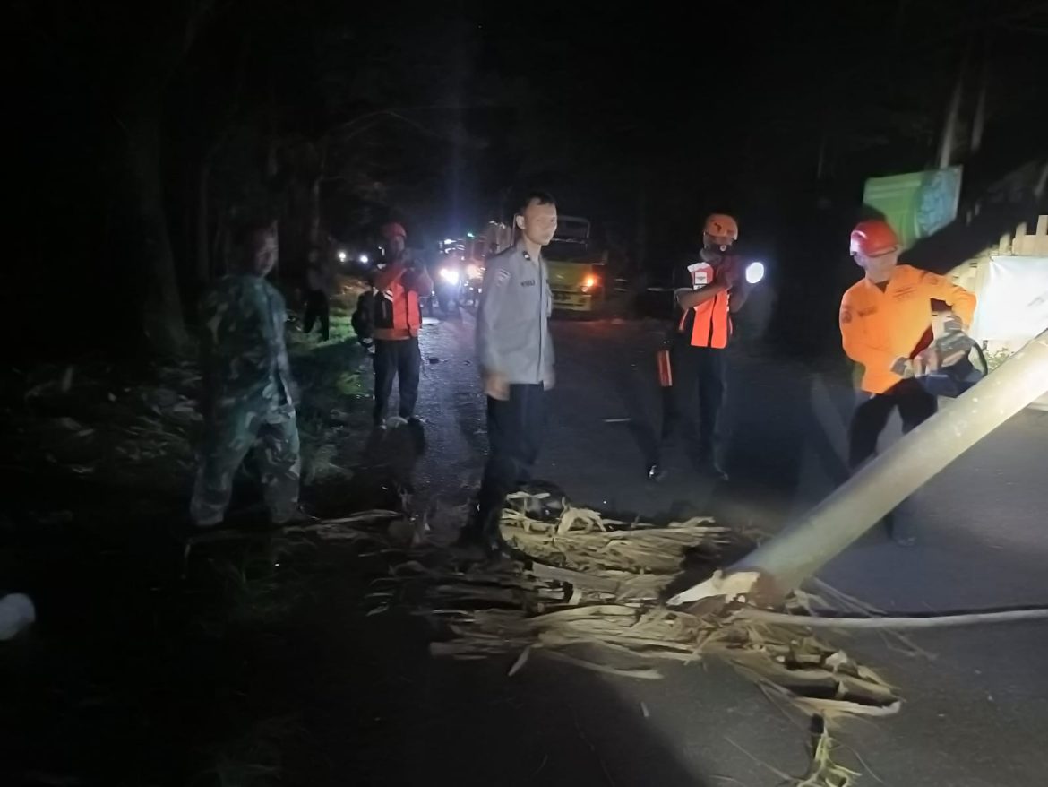 Bhabinkamtibmas Desa SabarWangi cepat Tanggap Tangani Pohon Tumbang di Jalan raya Kajen – Kesesi.
