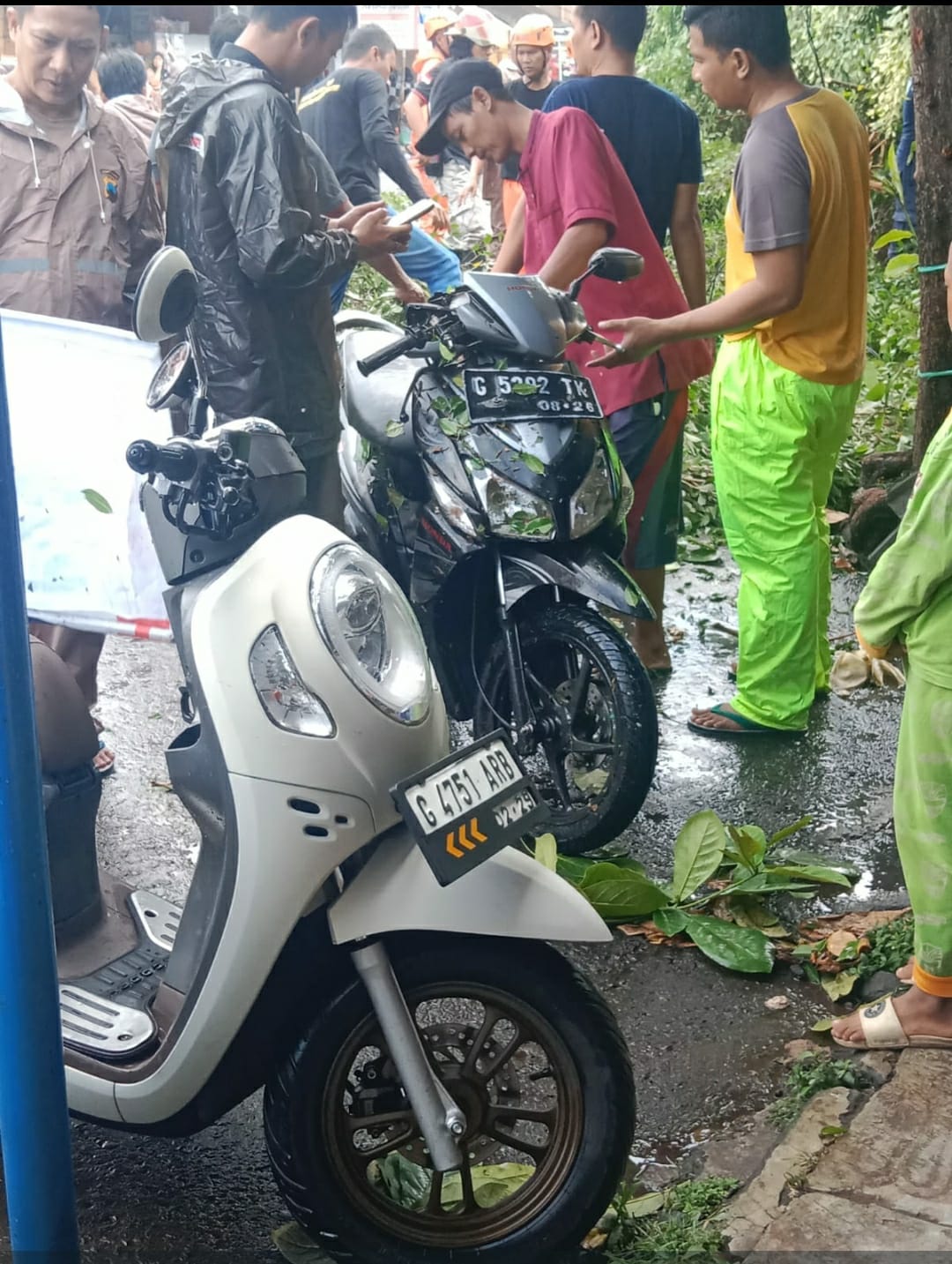 Hujan Lebat dan Angin Kencang Tumbangkan Pohon Beringin di Depan Terminal Pasar Karanganyar. 