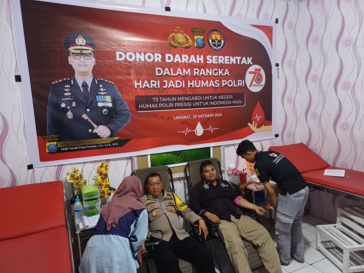 Polres Langkat laksanakan Donor Darah di Hari Jadi Humas Polri ke-73.