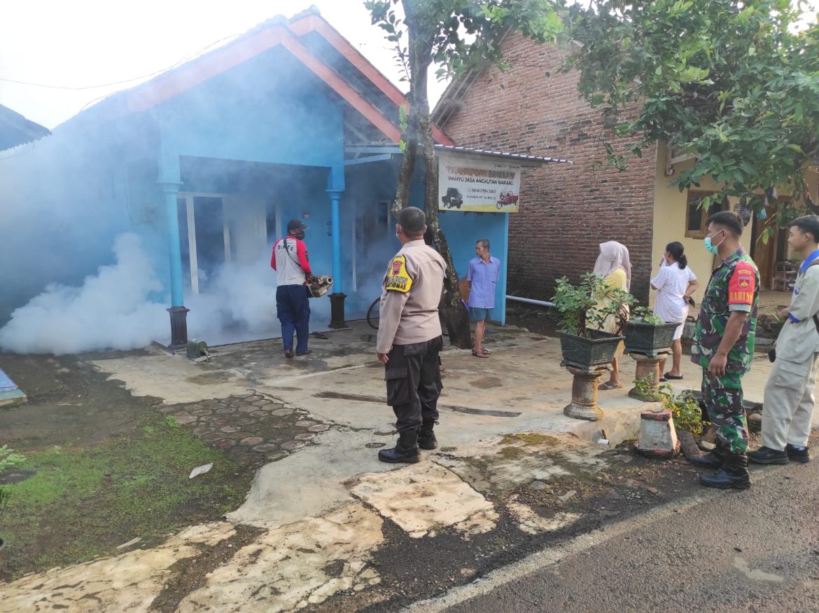 Babinsa dan Bhabinkamtibmas Desa Nyamok Kawal Kegiatan Fogging. 