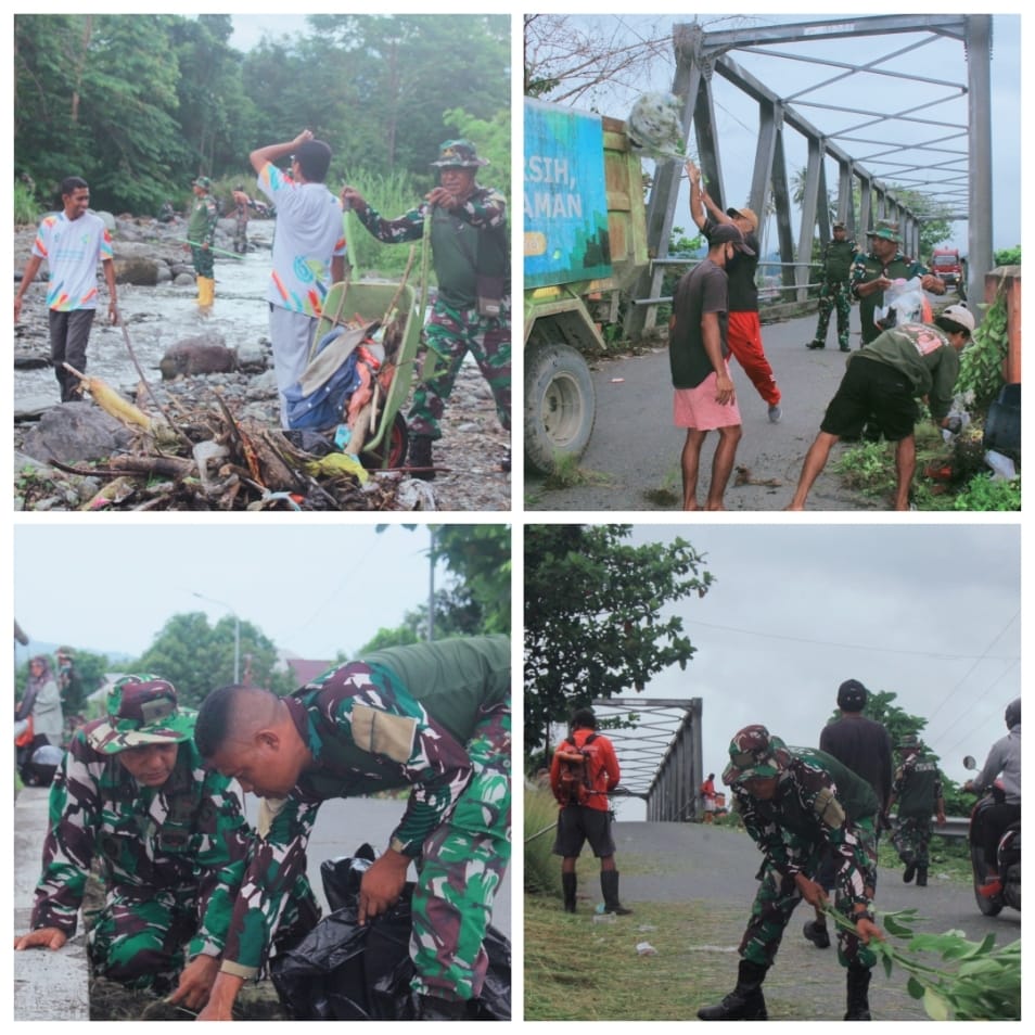 Kodim 1509/Labuha Gelar Pembersihan Jalan Dan Sungai Untuk Peringati Hari Juang TNI-AD Ke 79 Tahun
