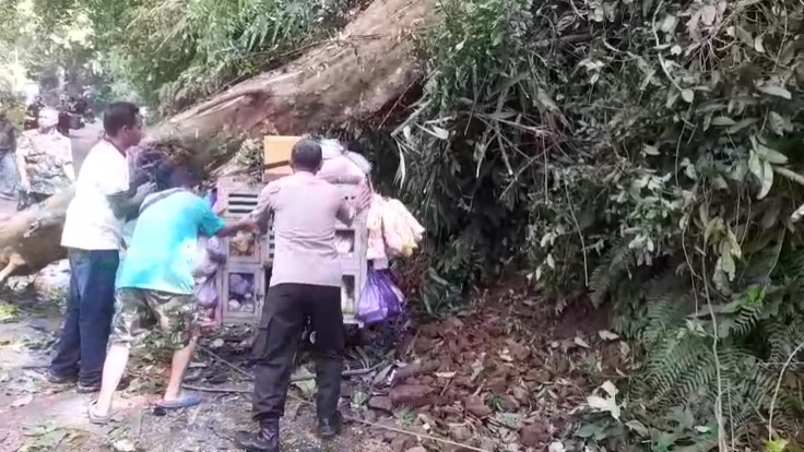 Polri bersama Warga Evakuasi Pohon Tumbang di Lebakbarang