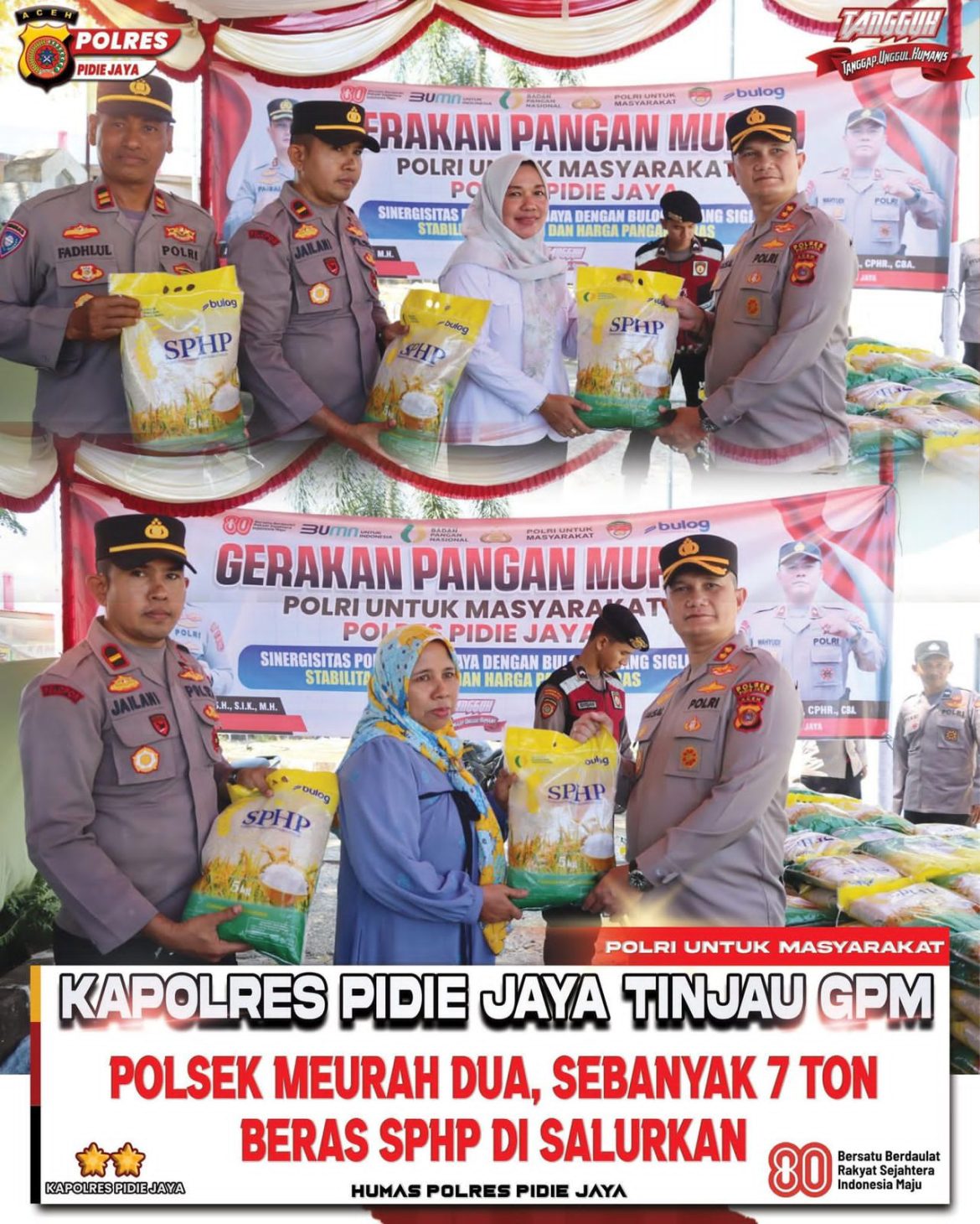 Polres Bireuen Gelar Program Gerakan Pangan Murah, 2 Ton Beras Kemasan 5 Kg Ludes Diserbu Masyarakat   