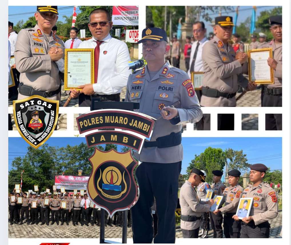 Kapolres Muaro Jambi Pimpin Upacara PTDH dan Pemberian Reward Personel Berprestasi    