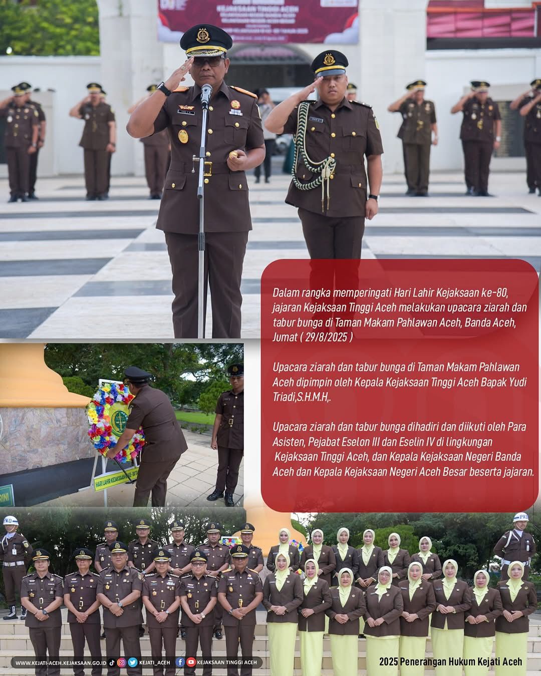Kajati Aceh Pimpin Upacara Ziarah dan Tabur Bunga Taman Makam Pahlawan Aceh   