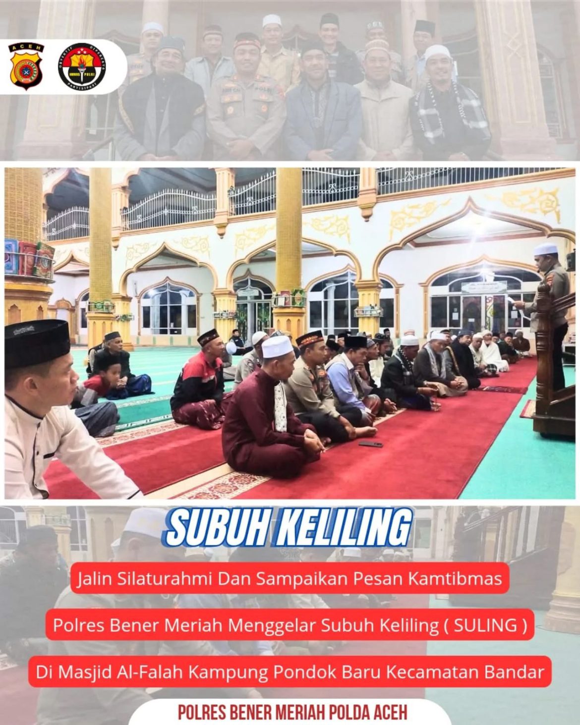 Polres Bener Meriah Gelar Subuh Keliling Di Mesjid Al-Falah Kampung Puja Mulia Kecamatan Bandar