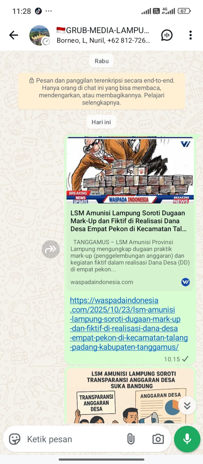 Merasa Risih Di Beritakan Dugaan Korupsi : Kakon Di Talang Padang Mengeluarkan Wartawan Dari Grub WA