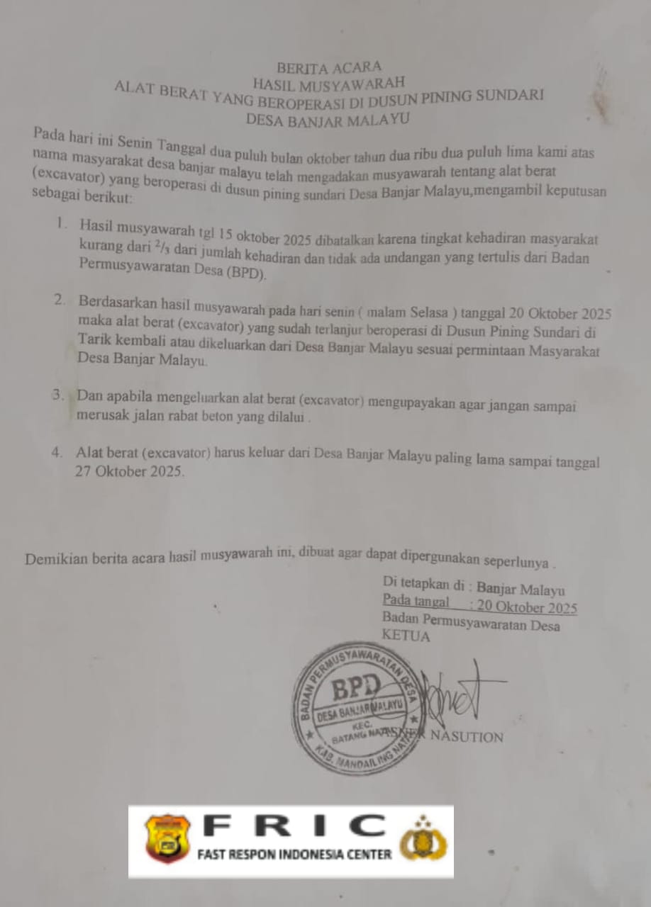 Masyarakat Desa Banjar malayu menolak PETI di Dusun pining Sundari 