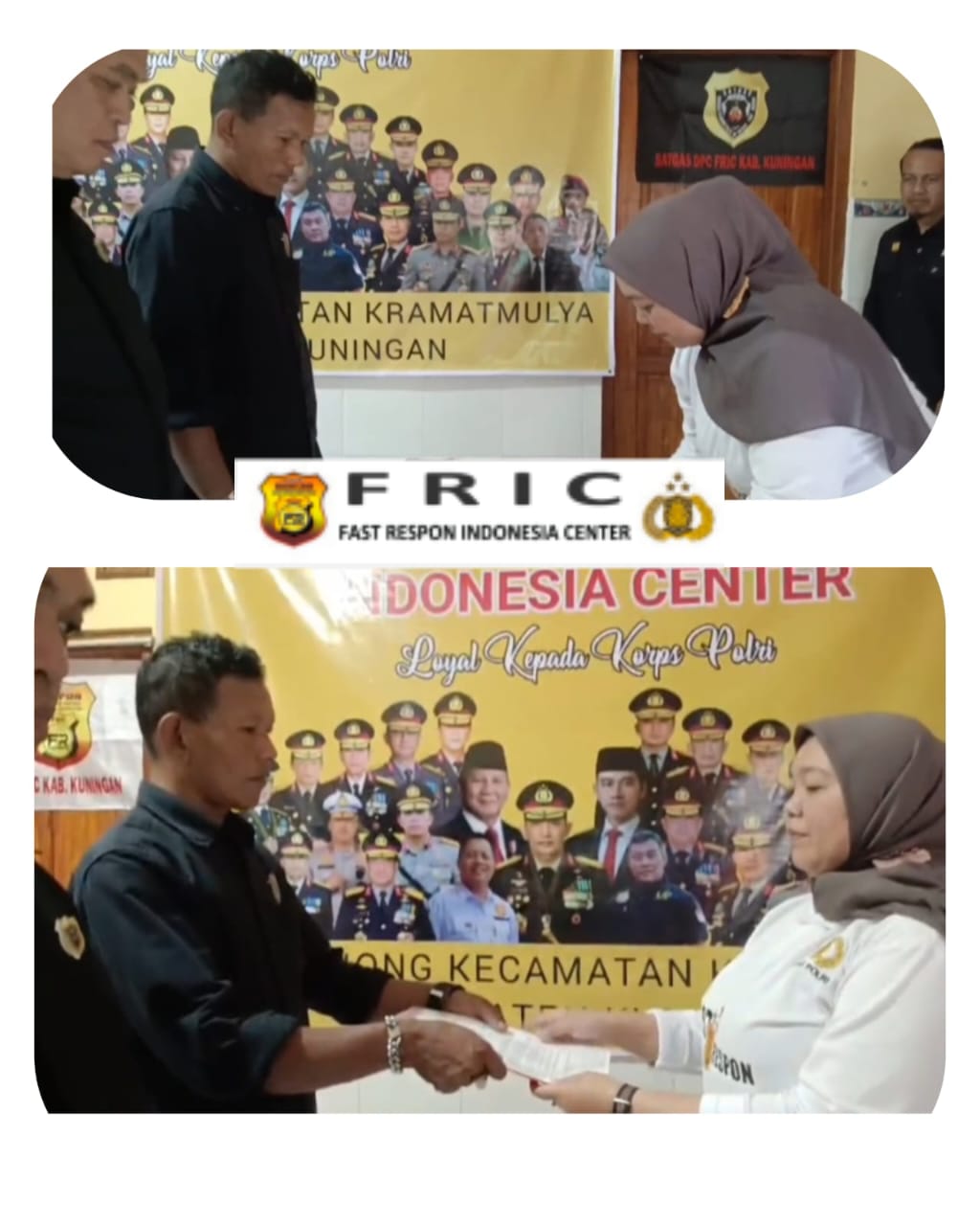 Penyerahan Surat Keputusan (SK) dari Dewan Pimpinan Wilayah (DPW) Fast Respon Indonesia Center (FRIC) Jawa Barat kepada Dewan Pimpinan Cabang (DPC) FRIC dan Satgas Kuningan, Jawa Barat.   