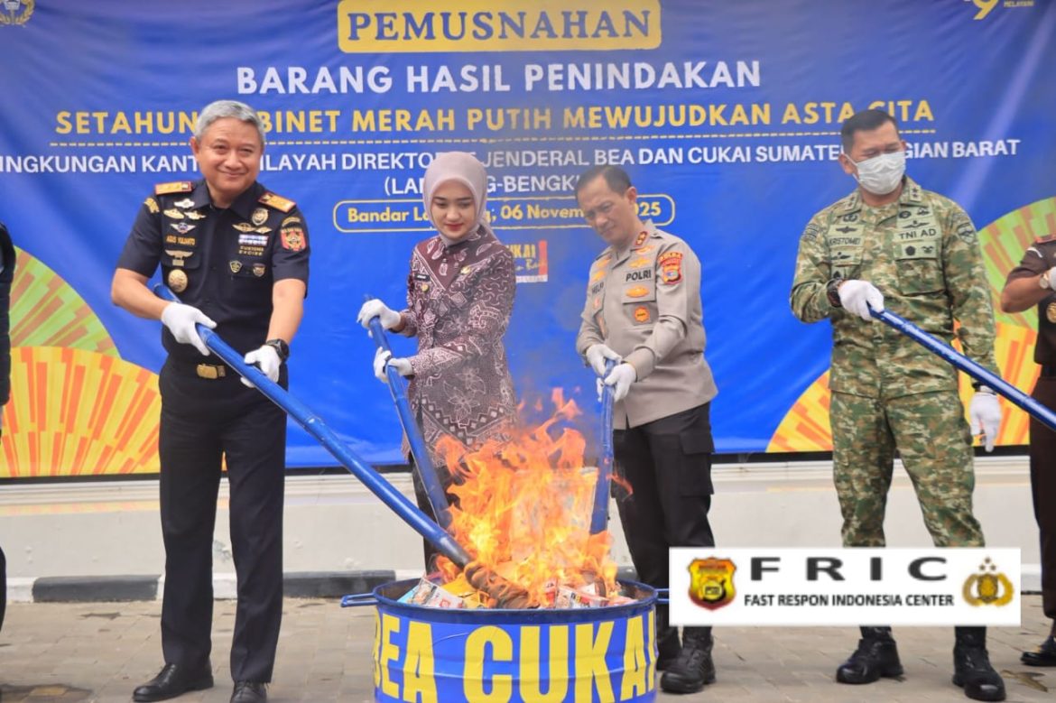 Puluhan Juta Batang Rokok Dan Ribuan Liter Miras Dimusnahkan, Polda Lampung Dan Beacukai Sinergi Berantas Barang Ilegal   