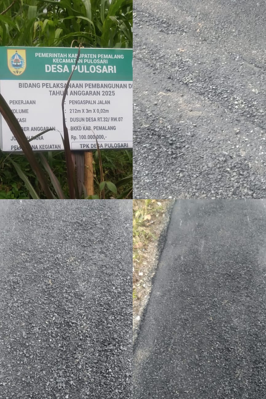 Telan Anggaran 100 Juta Pengaspalan Jalan Di RT 32/07 Desa Pulosari Diduga Di Kerjakan Asal Asalan
