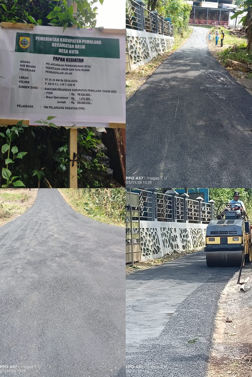 Tingkatkan Mobilitas Perekonomian Masyarakat Pemdes Kuta Perbaiki Jalan Aspal Di RT 29-31 RW 06