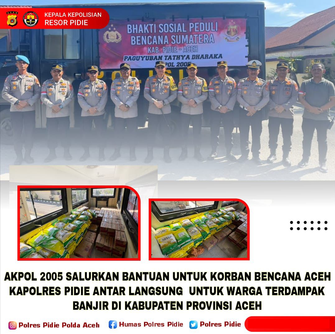 Kapolres Pidie Salurkan Bantuan Akpol 2005 Untuk Warga Terdampak Banjir di Kabupaten Pidie