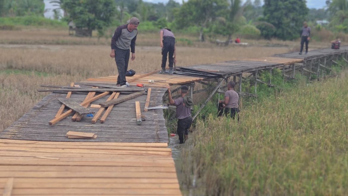 Jembatan Desa Netampin Rampung Diperbaiki, Brimob Kalteng Hadirkan Akses Aman bagi Warga dan Pelajar