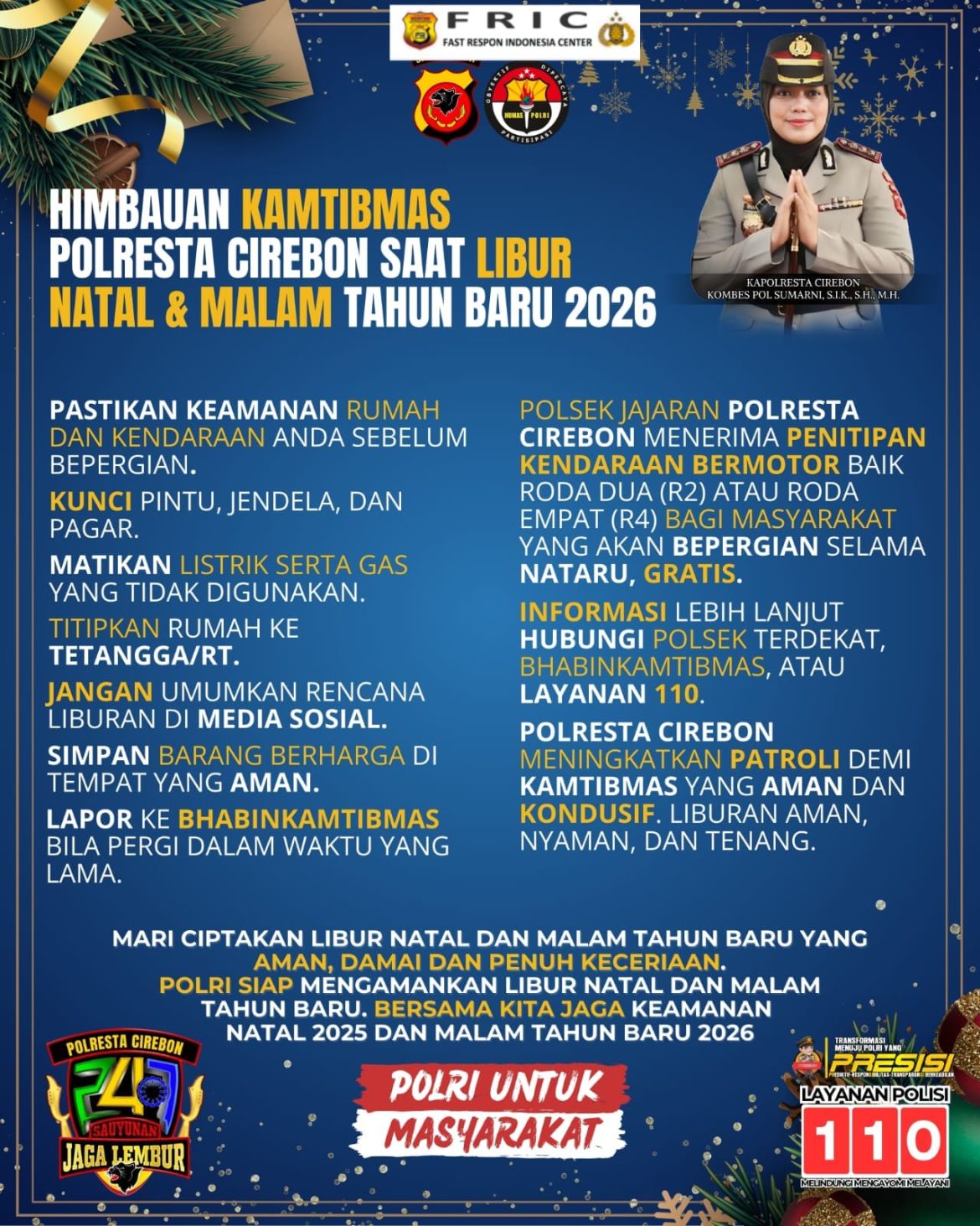Himbauan Kamtibmas Polresta Cirebon Dalam Rangka Libur Natal 2025 dan Malam Tahun Baru 2026