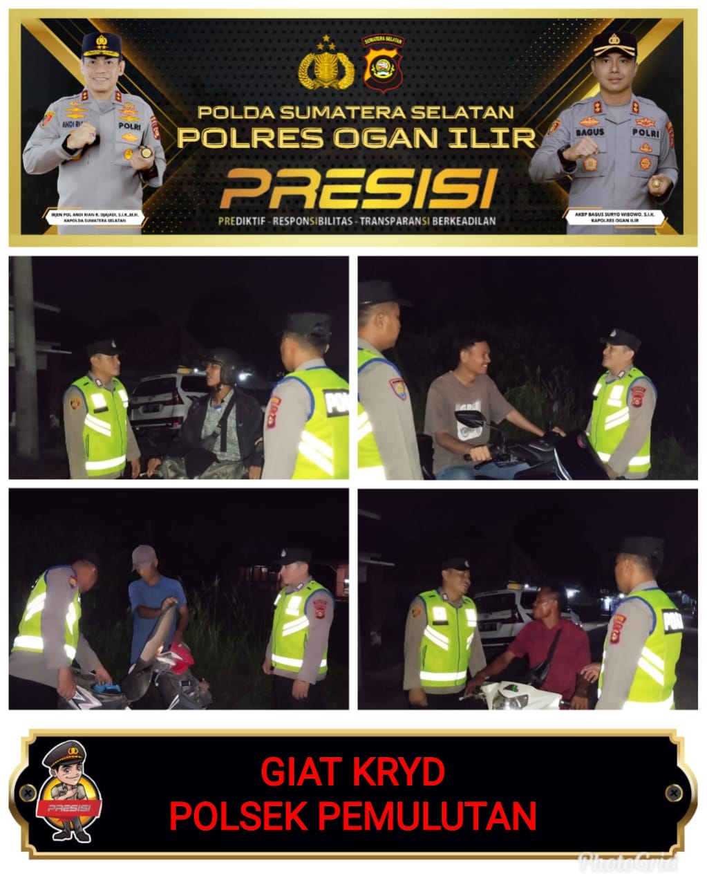 Cegah Terjadinya Tindak Pidana dan Gangguan Kamtibmas, Polsek Pemulutan Laksanakan KRYD di Malam Hari Libur