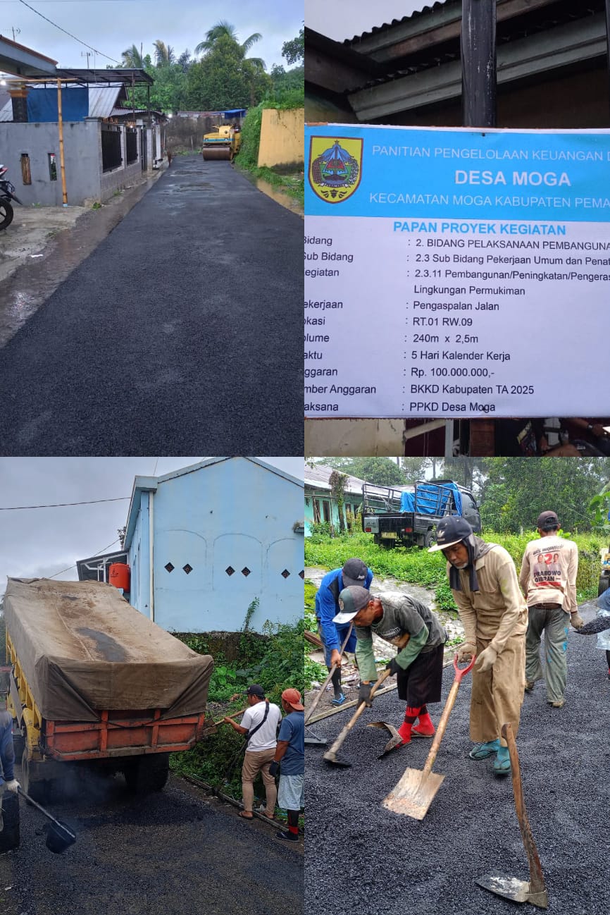 Pengaspalan Jalan Di RT 01 RW 09 Desa Moga Di Sambut Antusias Warga