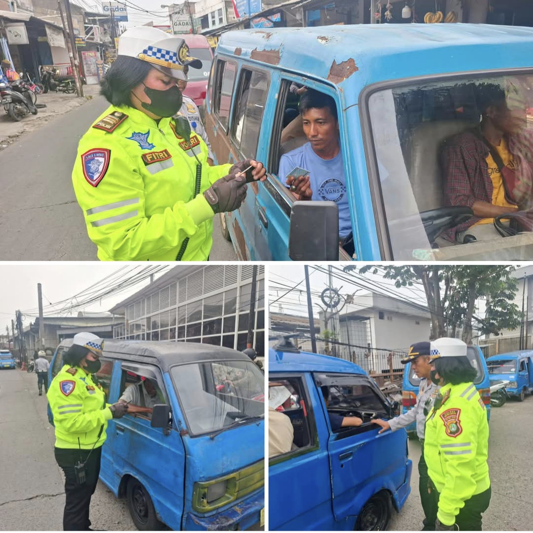 Sat Lantas Polres Metro Depok Menertibkan Terhadap Angkot diKawasan Stasiun Citayam
