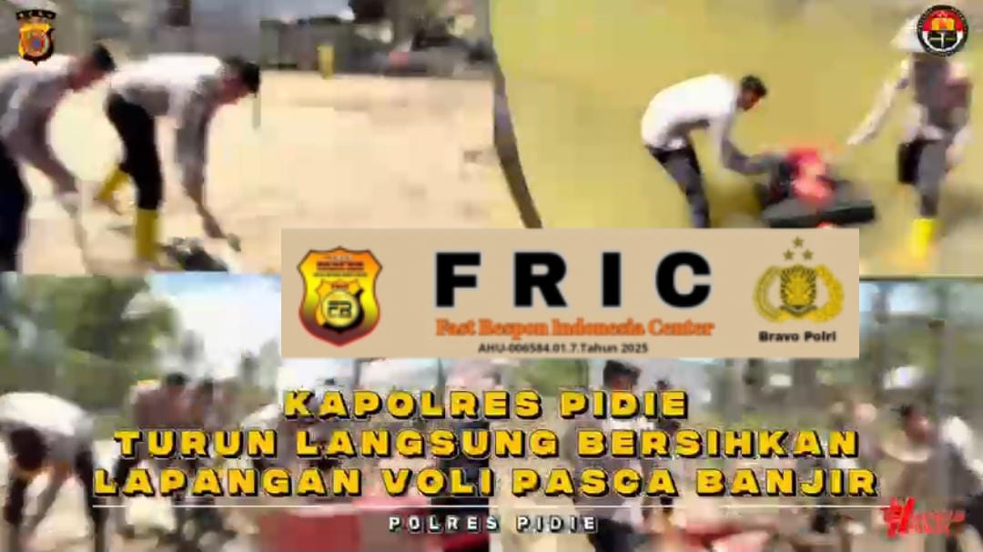 Kapolres Pidie Turun Langsung Pimpin Gotong Royong Bersihkan Lapangan Voli Pasca Banjir