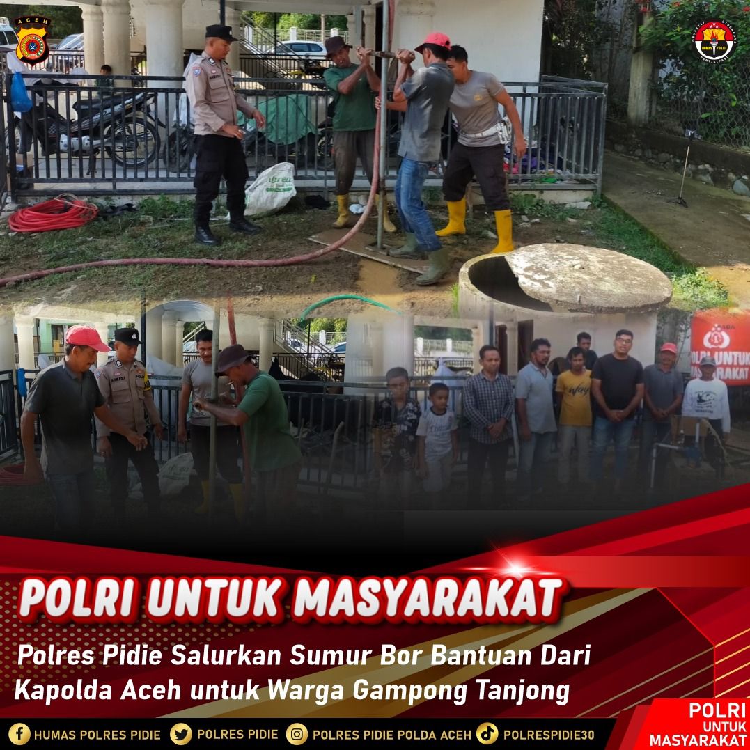Polres Pidie Salurkan Sumur Bor Bantuan Kapolda Aceh untuk Warga Gampong Tanjong 