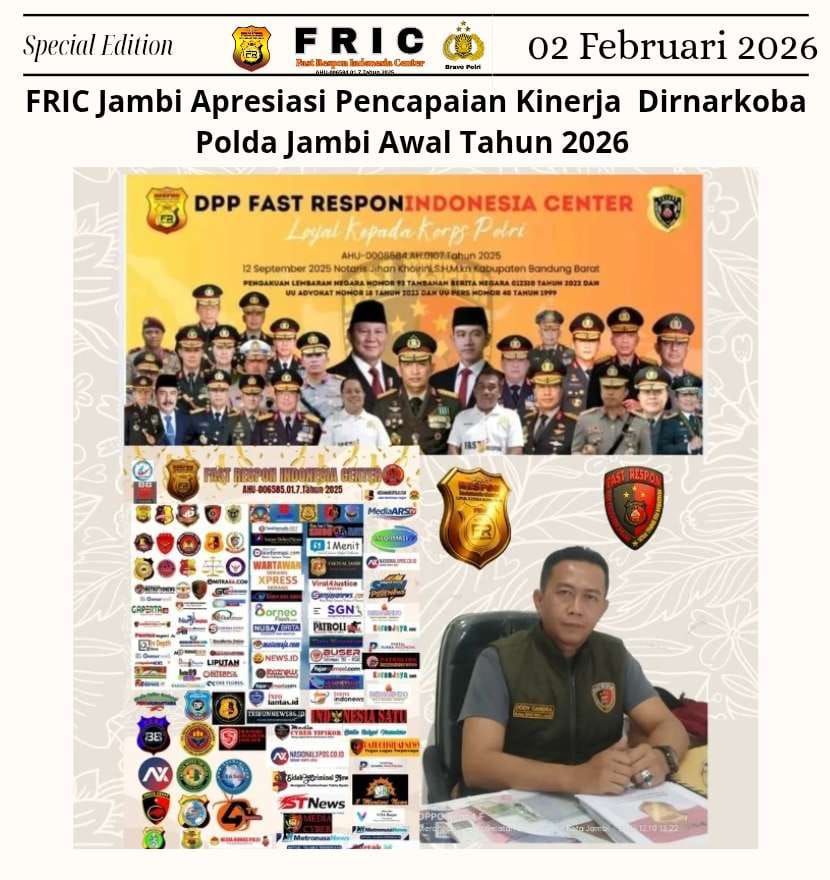 FRIC Jambi Apresiasi Pencapaian Kinerja Ditnarkoba Polda Jambi Awal Tahun 2026 Ungkap 113 Sindikat Narkoba BB 44.5 Kg Narkoba 